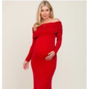 Pink Blush Maternity Elegant Red Off-Shoulder Dress